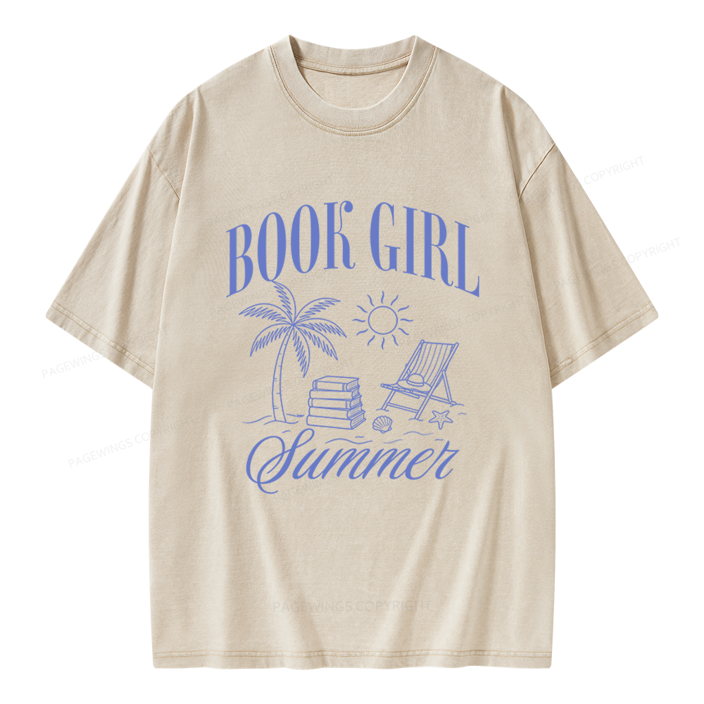 Pagewings Book Girl Summer Unisex Washed T-shirt