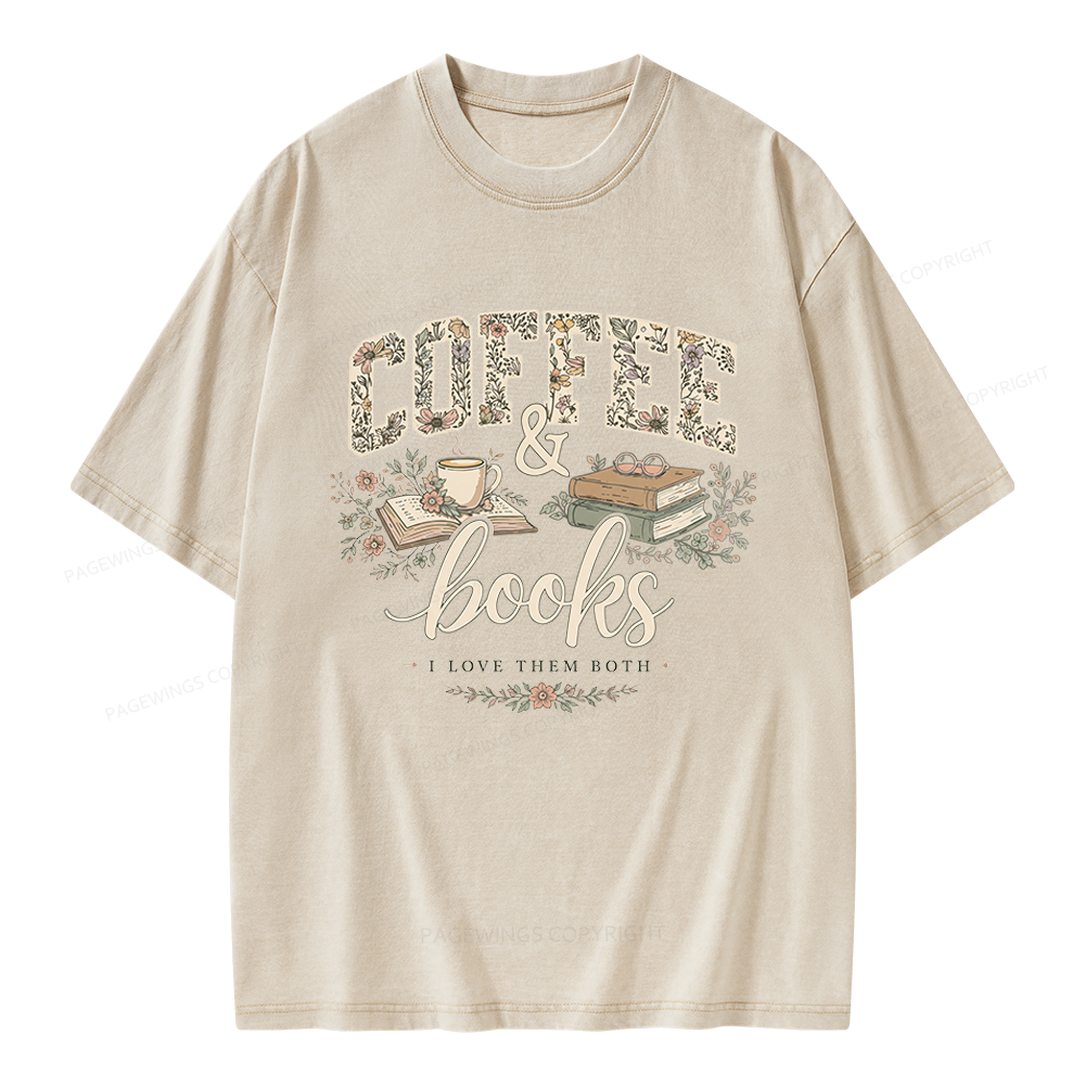 Pagewings Coffee and Books Unisex Washed T-shirt