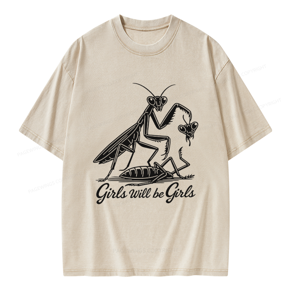 Pagewings Girls Will Be Girls Unisex Washed T-shirt