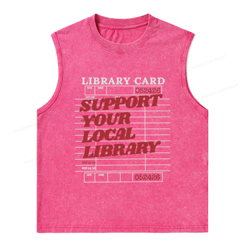 Pagewings Support your Local Library Unisex Washed Tank Top