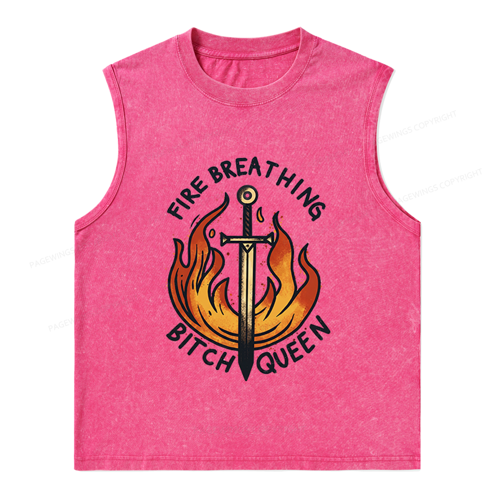 Pagewings Fire Breathing Bitch Queen Unisex Washed Tank Top