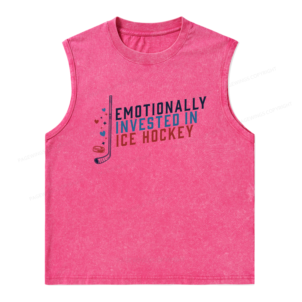 Pagewings Emotionally Invested in Ice Hockey Unisex Washed Tank Top