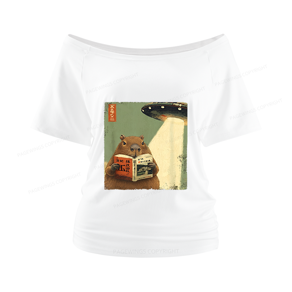 Pagewings Capybara Book Lovers Women Off Shoulder T-shirts
