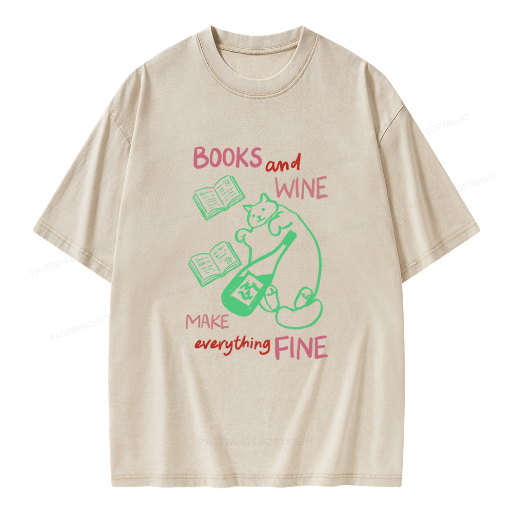 Pagewings Books And Wine Unisex Washed T-shirt