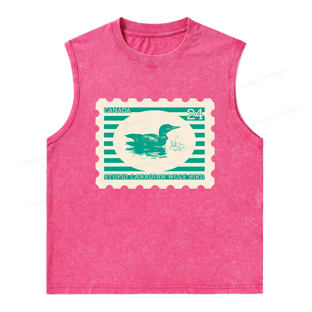 Pagewings Stupid Canadian Wolf Bird Unisex Washed Tank Top