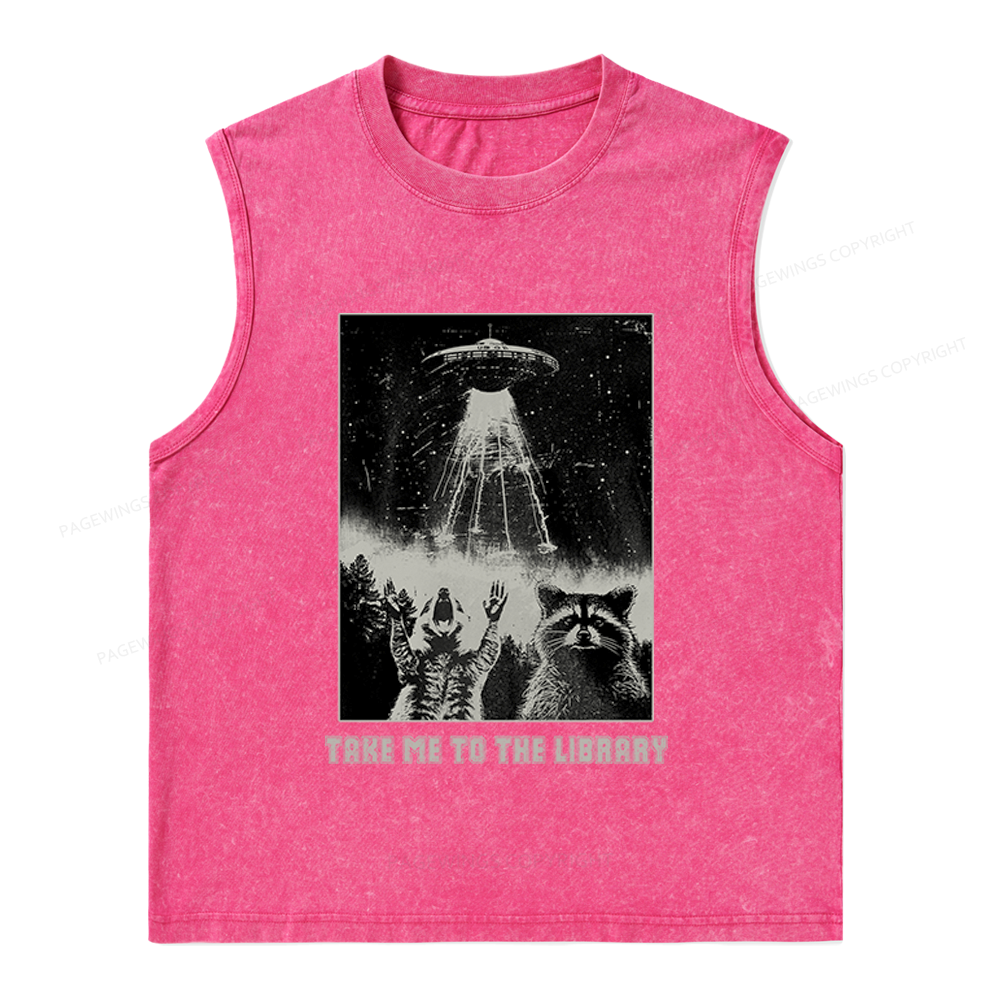 Pagewings Take Me To The Library Unisex Washed Tank Top