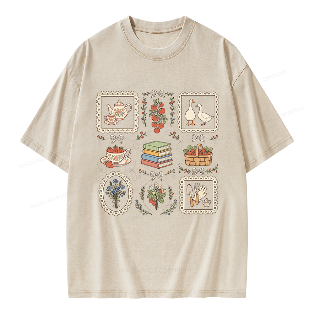 Pagewings Goose Reading Unisex Washed T-shirt