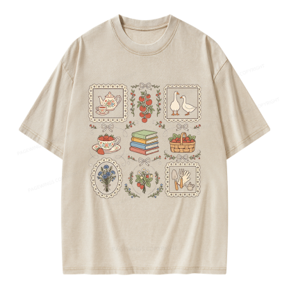 Pagewings Goose Reading Unisex Washed T-shirt