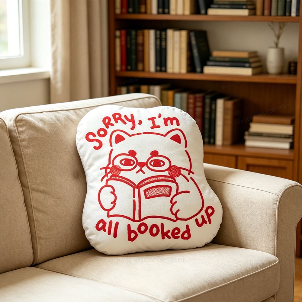 Pagewings Reading Cat Shaped Throw Pillow
