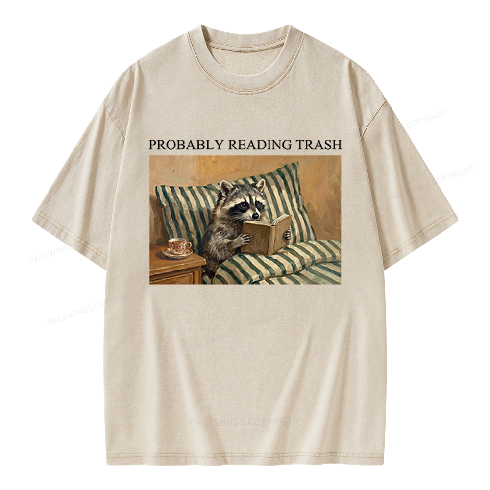 Pagewings Reading Trash Racoon Unisex Washed T-shirt