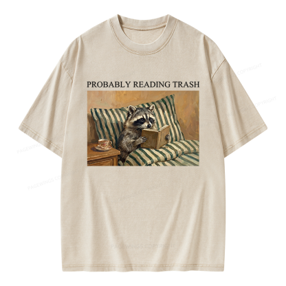Pagewings Reading Trash Racoon Unisex Washed T-shirt