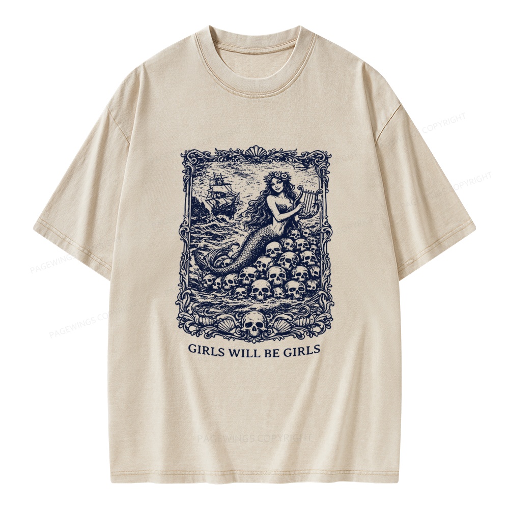 Pagewings Girls Will Be Girls Unisex Washed T-shirt