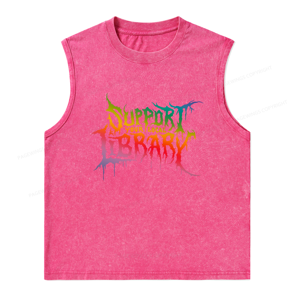 Pagewings Support Your Local Library Unisex Washed Tank Top