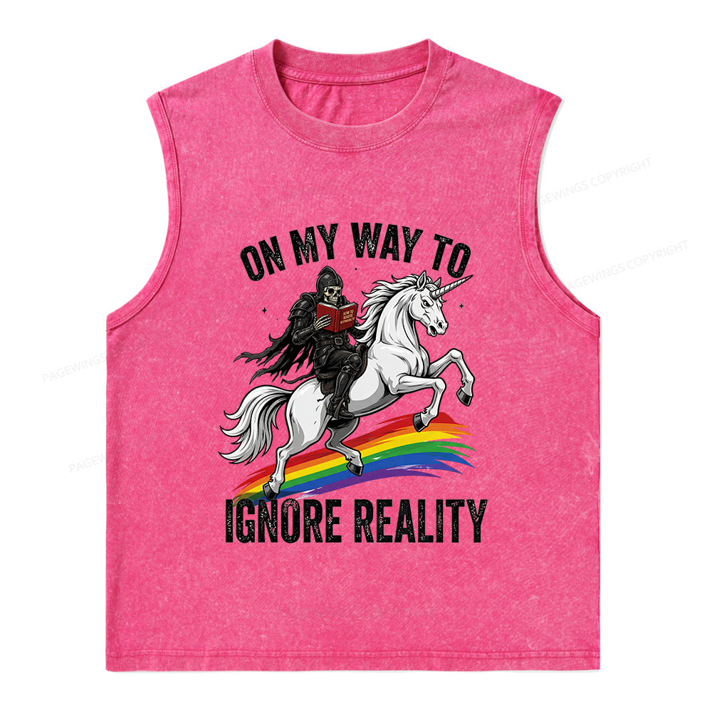 Pagewings On My Way To Ignore Reality Unisex Washed Tank Top