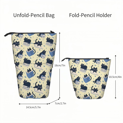 Pagewings Cat Book Nerd Pencil Holder Retractable Pencil Bag