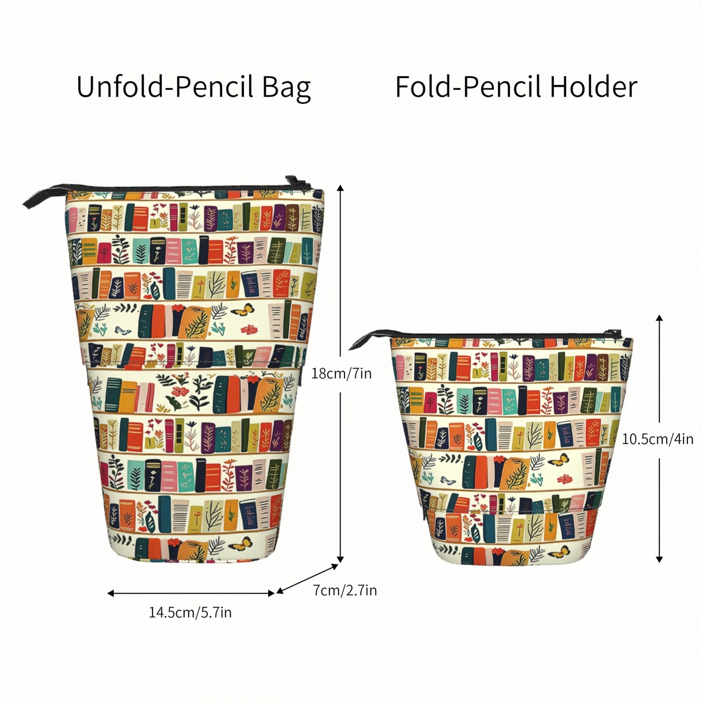 Pagewings Bookish Floral Pencil Holder Retractable Pencil Bag