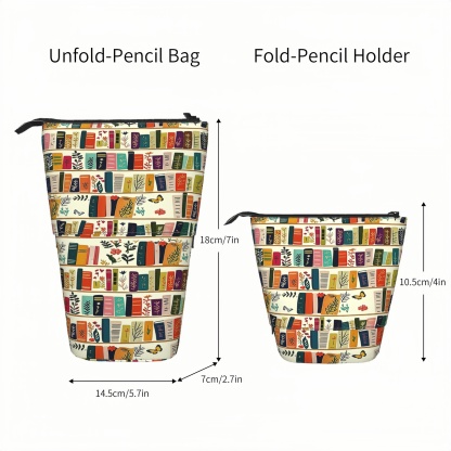 Pagewings Bookish Floral Pencil Holder Retractable Pencil Bag