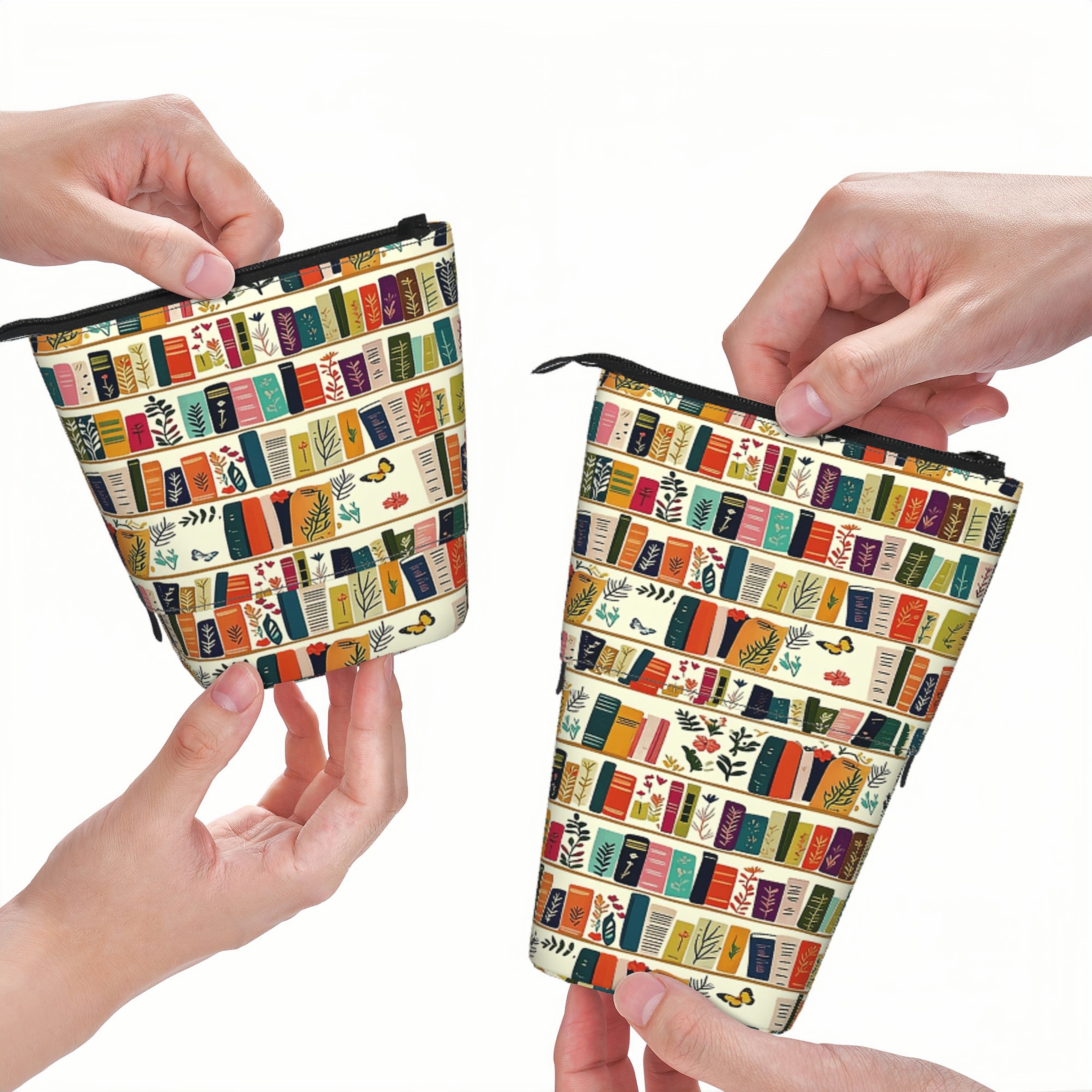 Pagewings Bookish Floral Pencil Holder Retractable Pencil Bag