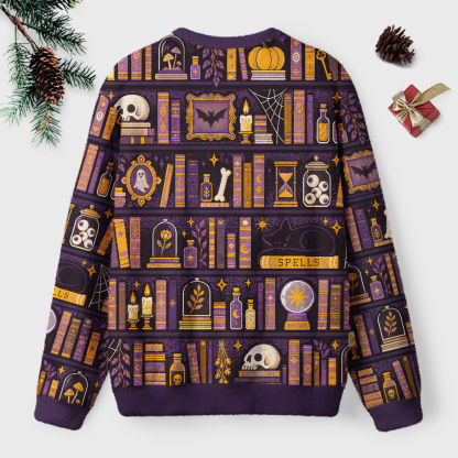 Pagewings Halloween Bookish Unisex Ugly Light Knit Sweatshirt