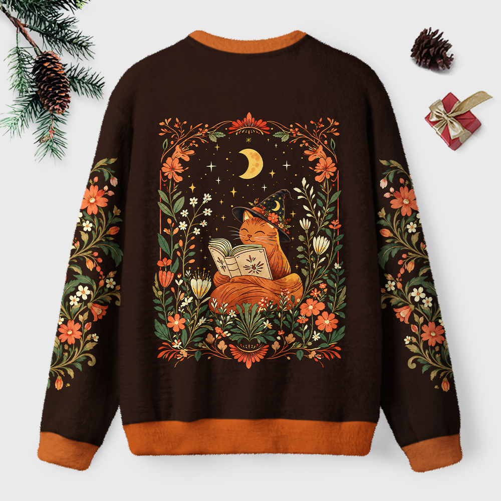Pagewings Cat Book Lover Unisex Ugly Light Knit Sweatshirt