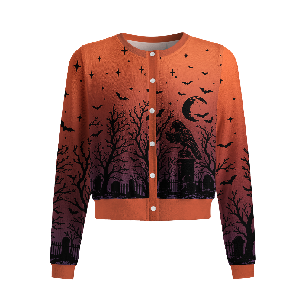 Pagewings Halloween Bookish Crew Neck Cardigan Sweaters