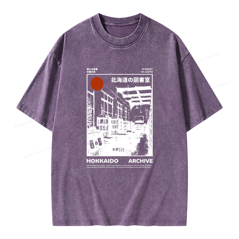 Pagewings Japanese Library Unisex Washed T-shirt