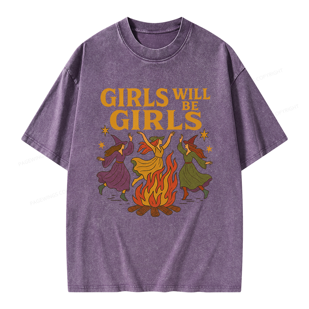 Pagewings Girls Will Be Girls Unisex Washed T-shirt