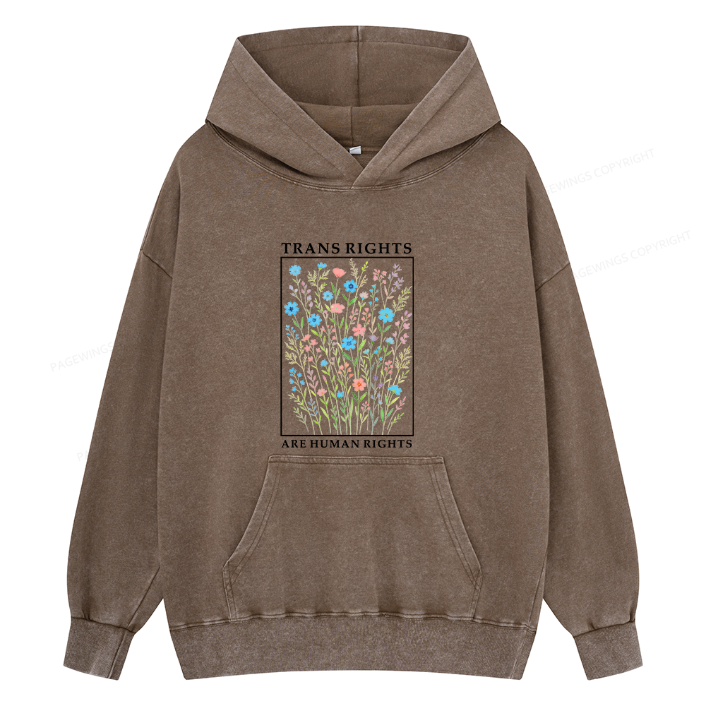 Pagewings Trans Rights Are Human Rights Unisex Washed Hoodie