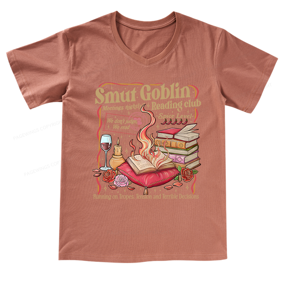Pagewings Smut Goblin Dark Romance Bookish V-neck T-shirt