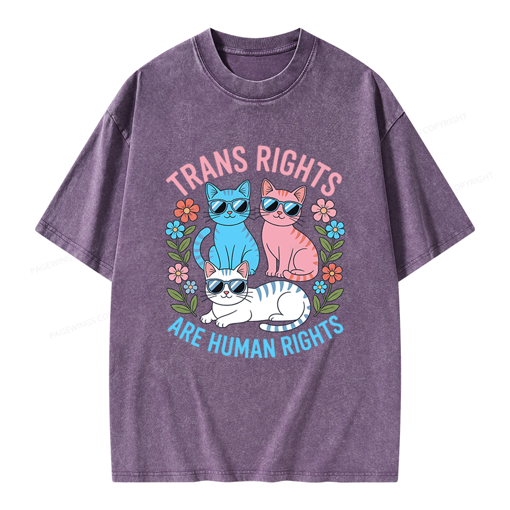 Pagewings Trans Rights Are Human Rights Cat Unisex Washed T-shirt