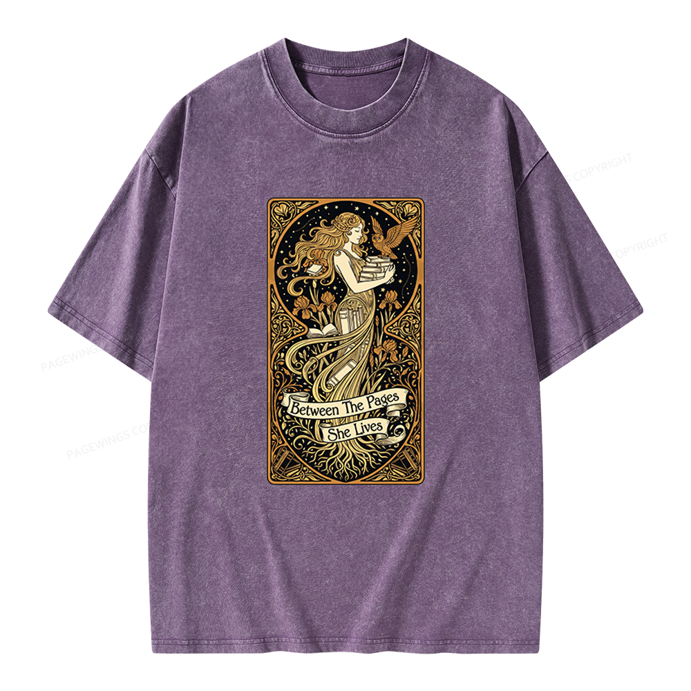Pagewings Between The Pages She Lives Unisex Washed T-shirt