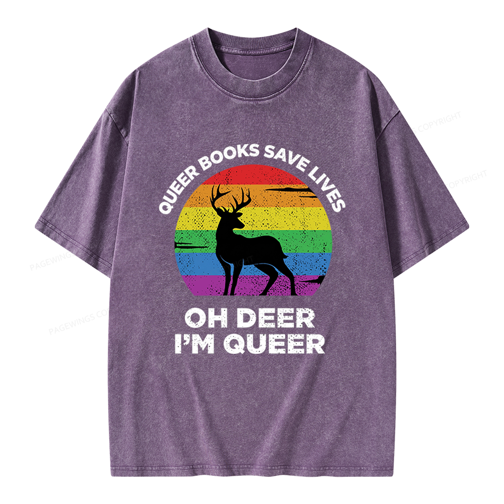 Pagewings Oh Deer I’m Queer Unisex Washed T-shirt