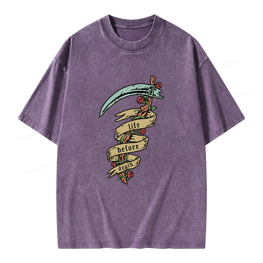 Pagewings Life Before Death Unisex Washed T-shirt