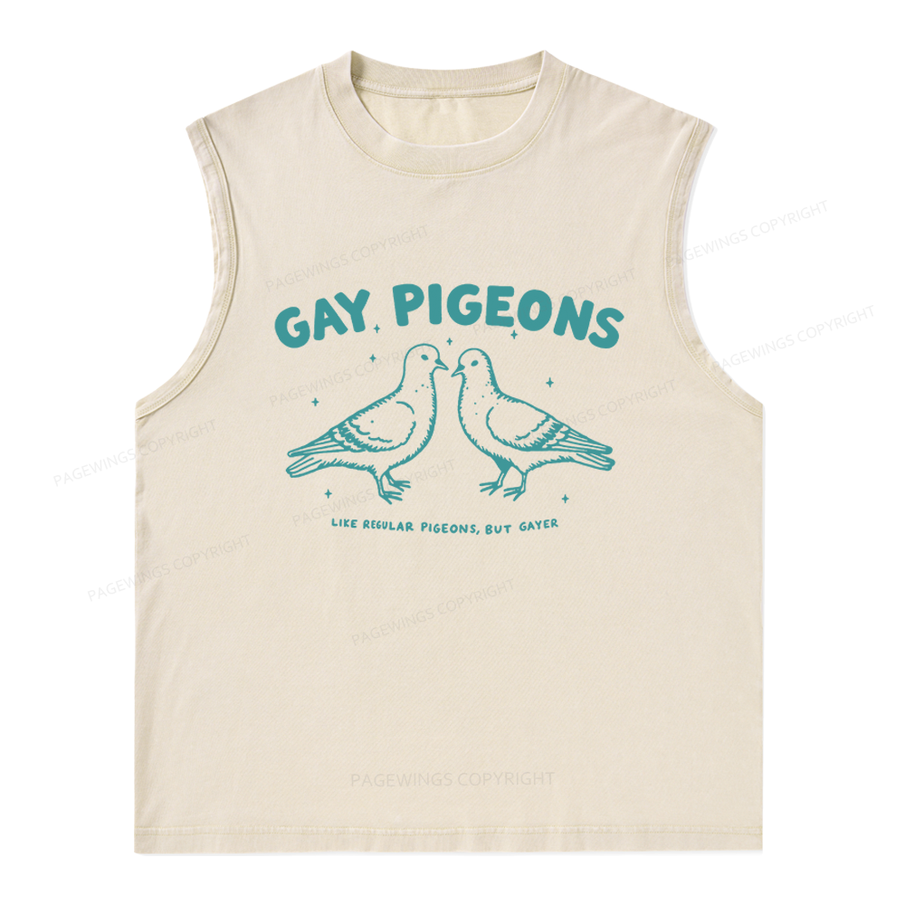 Pagewings Gay Pigeons Unisex Washed Tank Top