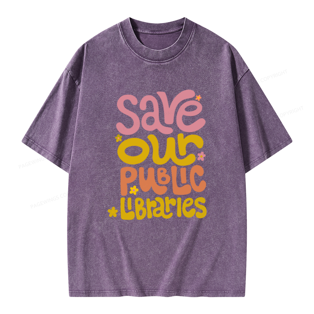 Pagewings Save Our Public Libraries Unisex Washed T-shirt