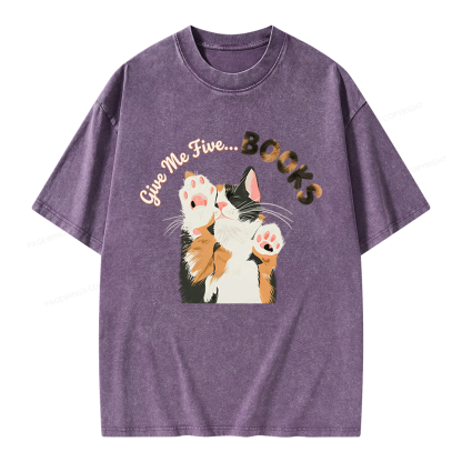 Pagewings Give Me Five Books Unisex Washed T-shirt