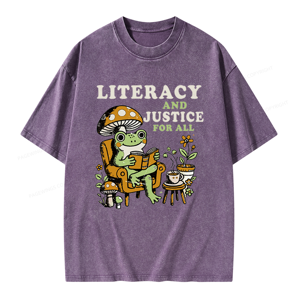 Pagewings Literacy And Justice For All Unisex Washed T-shirt