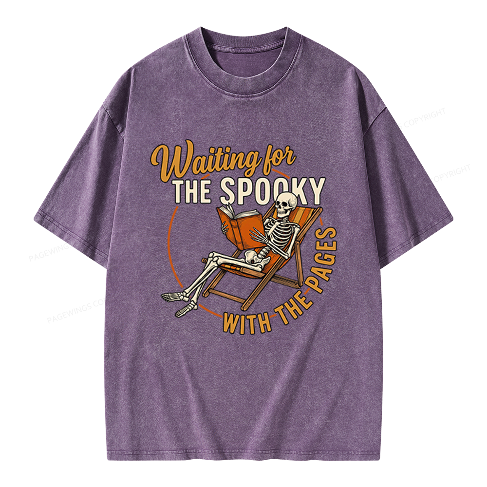 Pagewings Waiting For The Spooky With The Pages Unisex Washed T-shirt