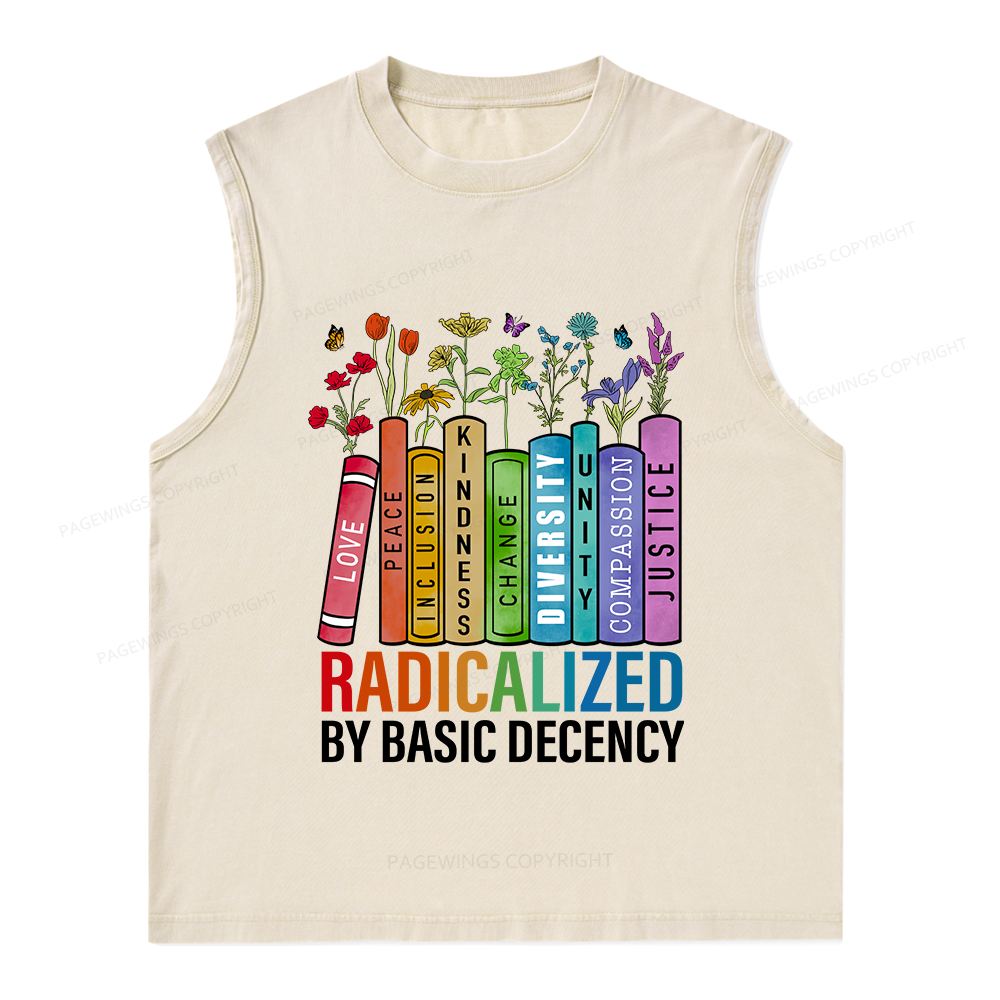 Pagewings Radicalized by Basic Decency Unisex Washed Tank Top