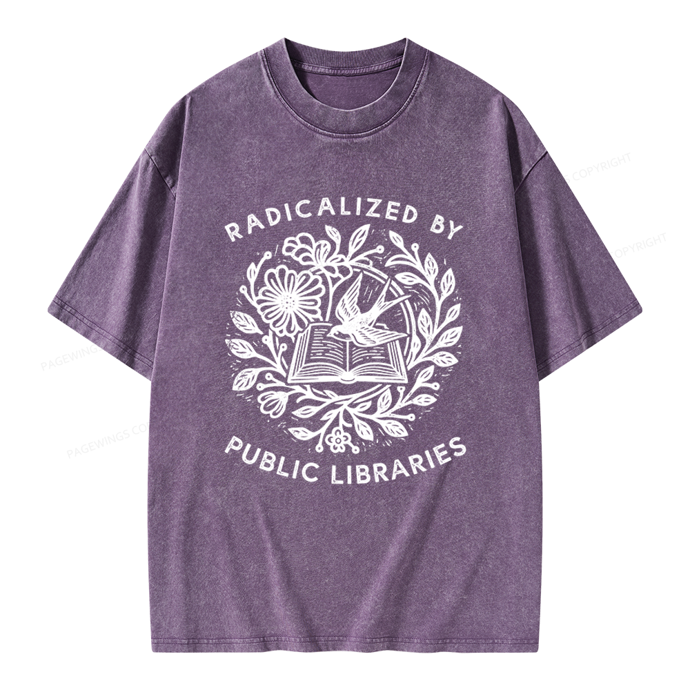Pagewings Radicalized By Public Libraries Unisex Washed T-shirt