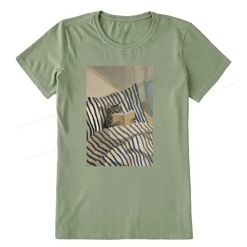 Pagewings Cat Reading Book In Bed Unisex Classic T-shirt