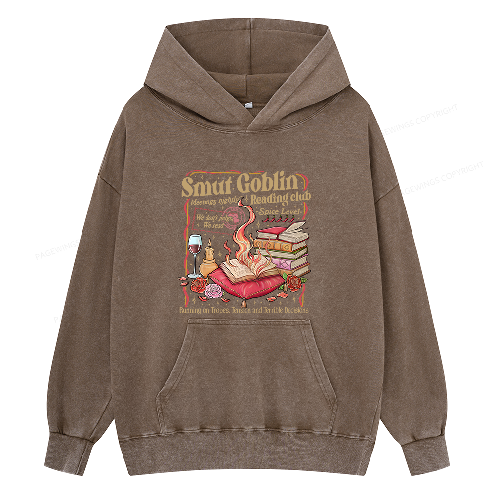 Pagewings Smut Goblin Dark Romance Bookish Unisex Washed Hoodie