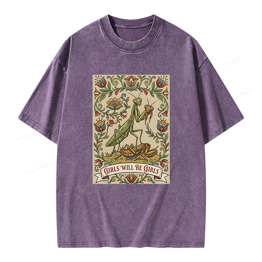 Pagewings Girls Will Be Girls Unisex Washed T-shirt
