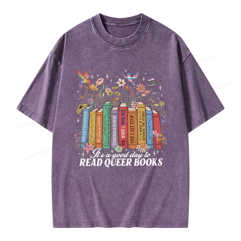 Pagewings Read Queer Books Unisex Washed T-shirt
