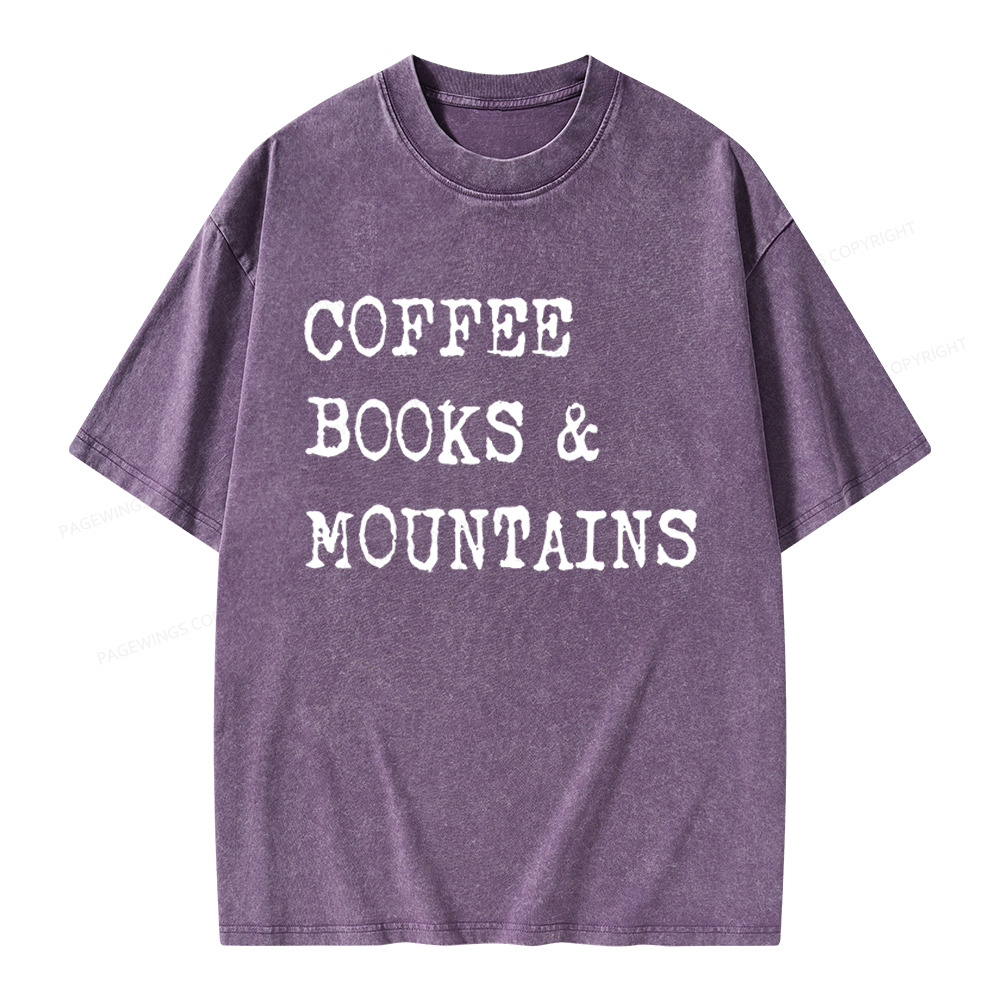 Pagewings Coffee Books Mountains Unisex Washed T-shirt