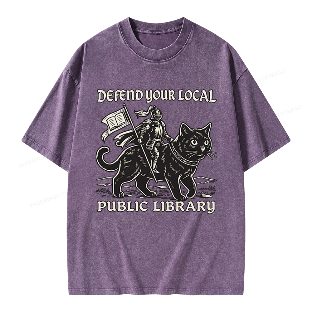 Pagewings Defend Your Local Public Library Unisex Washed T-shirt