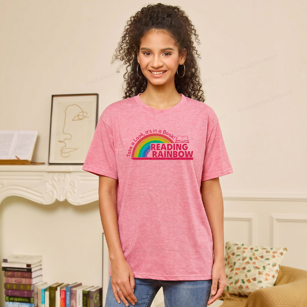 Pagewings Soft Reading With Rainbow Unisex Heather T-Shirt