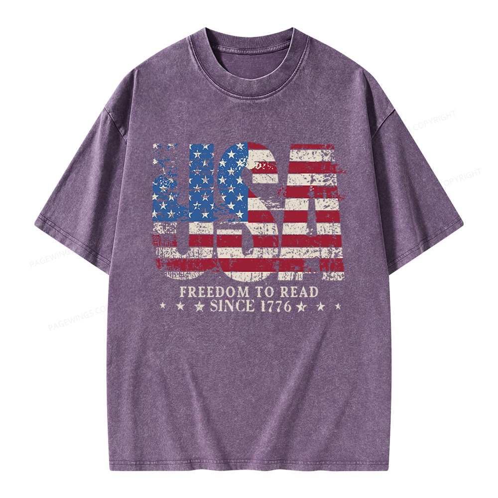Pagewings Retro American Flag Unisex Washed T-shirt