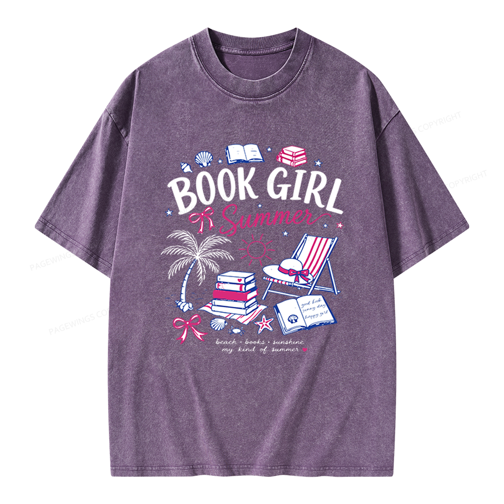 Pagewings Book Girl Summer Unisex Washed T-shirt