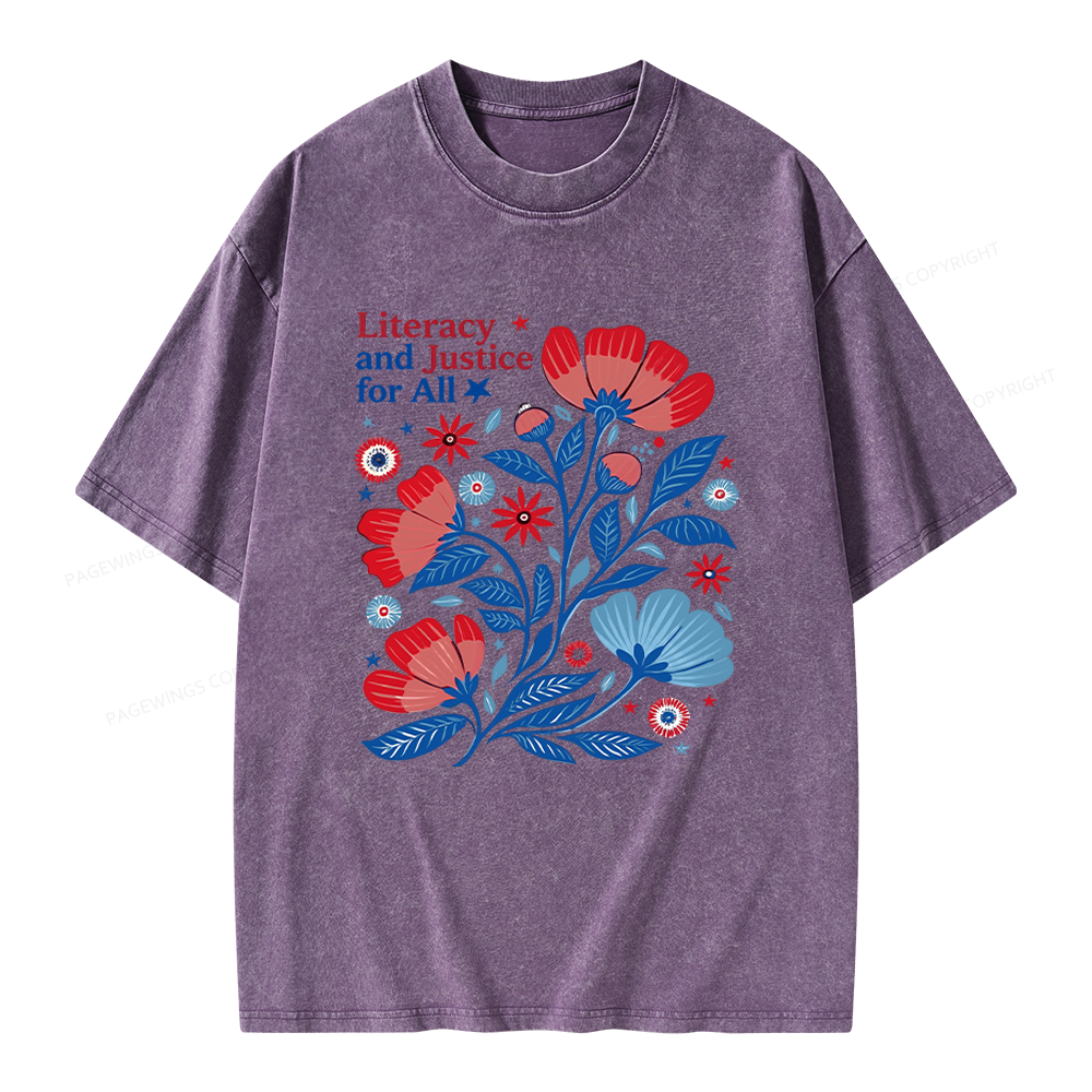 Pagewings Literacy and Justice for All Unisex Washed T-shirt